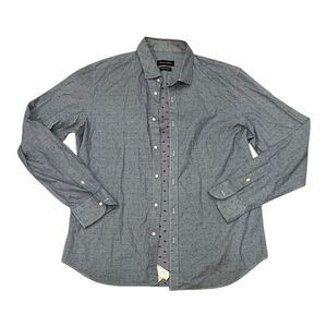 Massimo Dutti Gray Polka Dot Herringbone Cotton Button Up Shirt XL